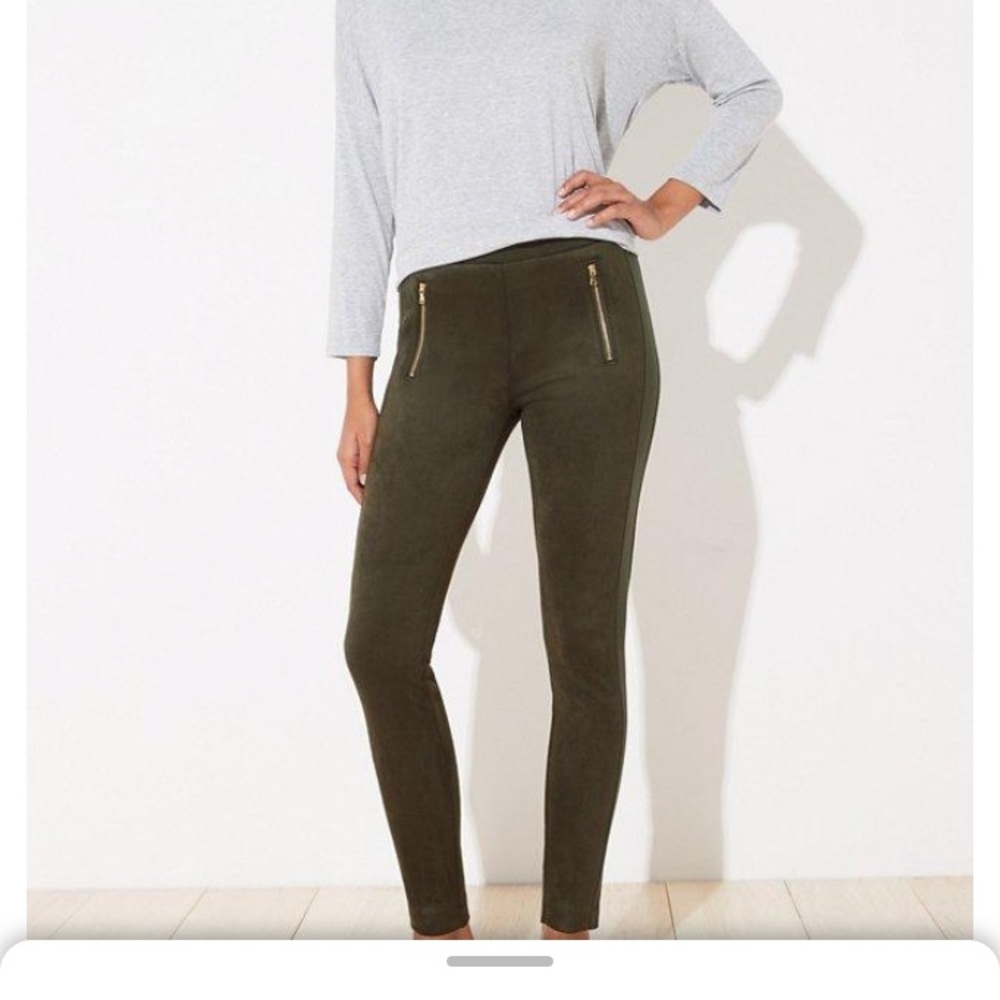 Loft skinny green pants with side zippers